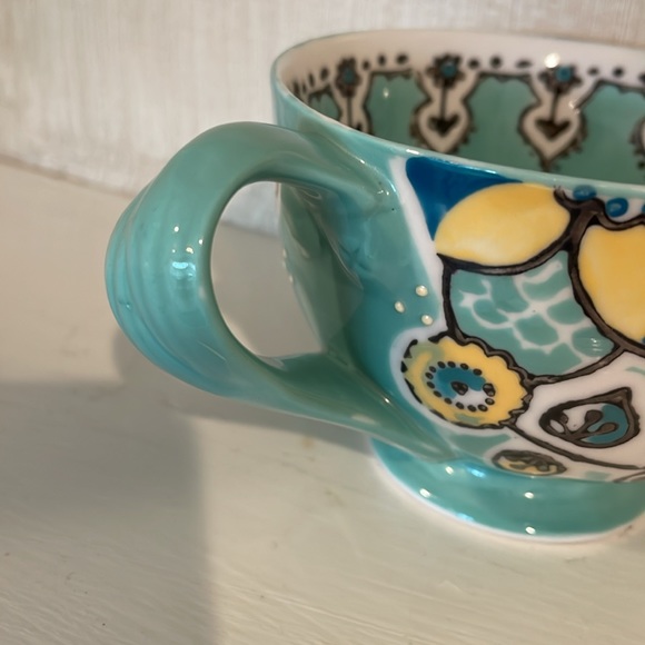 Anthropologie Elka Ayaka Braided Twist Handle Stoneware Coffee Mug Turquoise - Picture 5 of 8